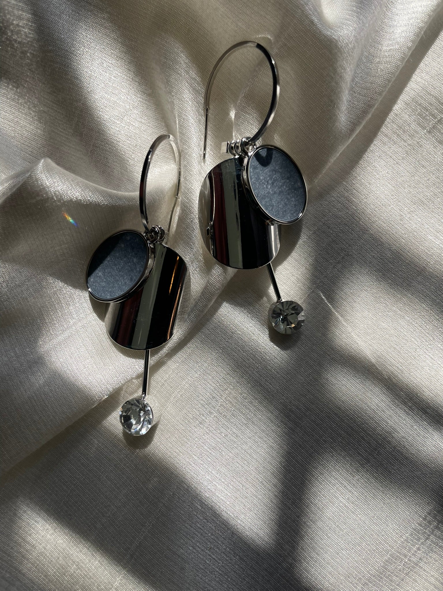 Metal & Cubic Zirconia Drop Hoop Earrings