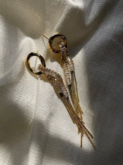 Crystal Fringe Loop Dangler Earrings