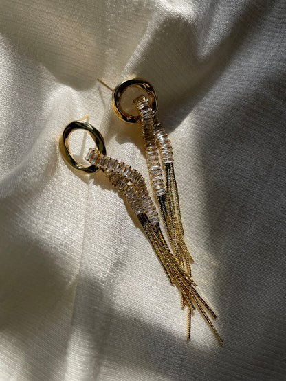 Crystal Fringe Loop Dangler Earrings