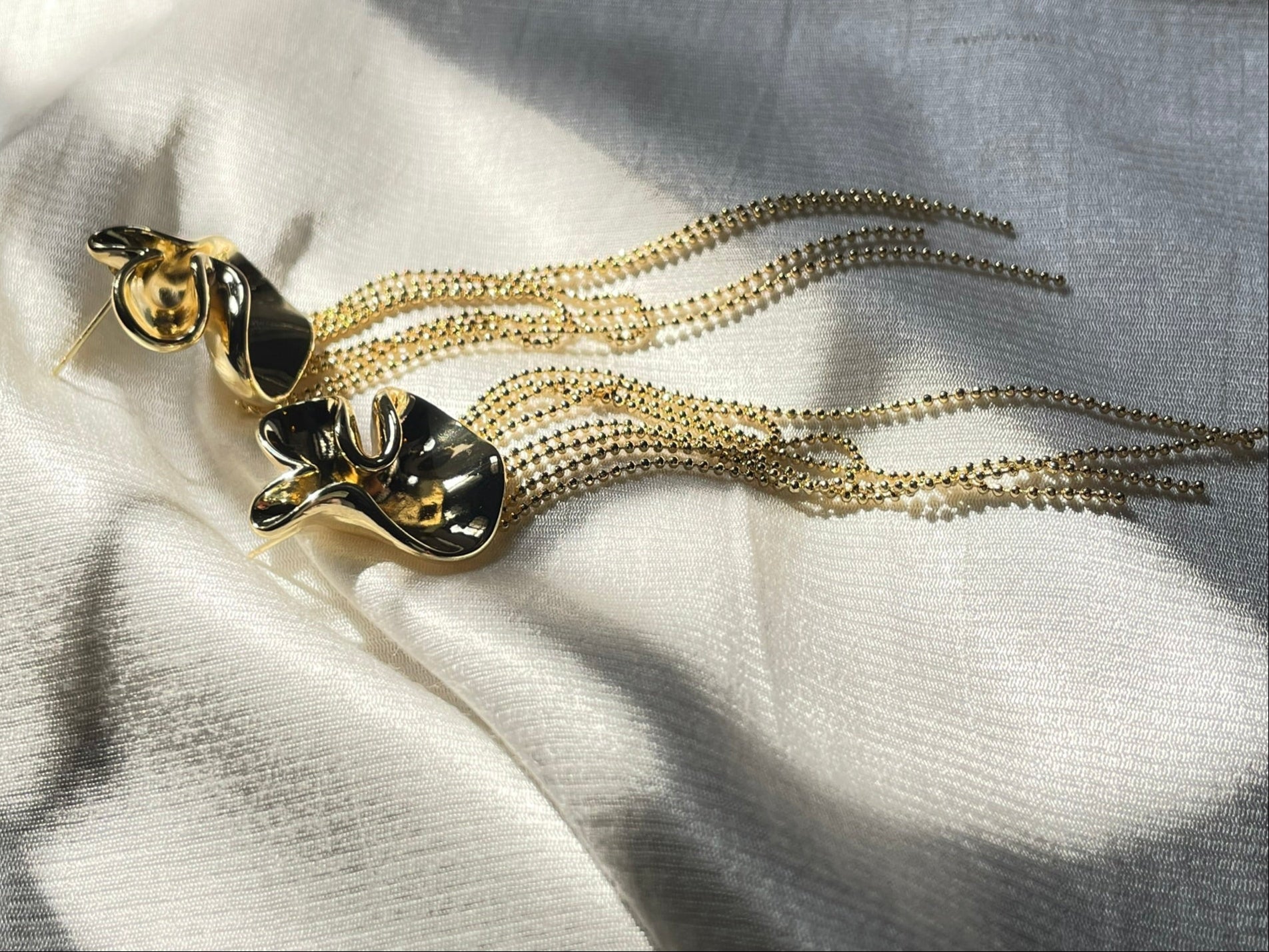 Metal Leaf and Tassel Dangler Earrings