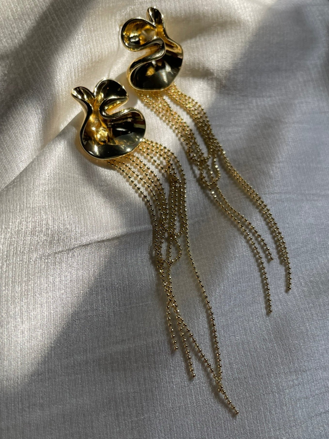 Metal Leaf and Tassel Dangler Earrings