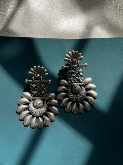 Oxidized Petal Bloom Dangler Earrings