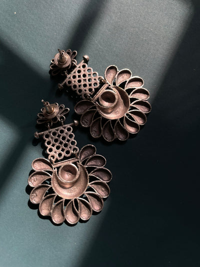 Oxidized Petal Bloom Dangler Earrings