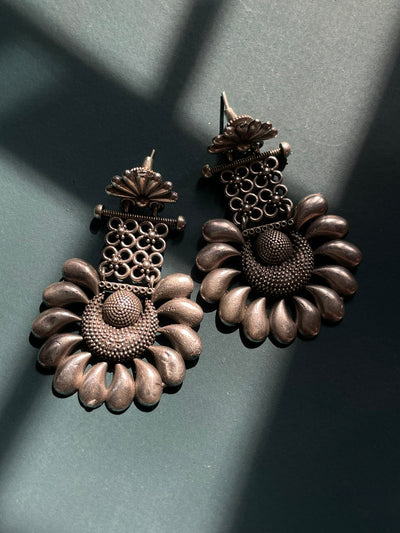 Oxidized Petal Bloom Dangler Earrings