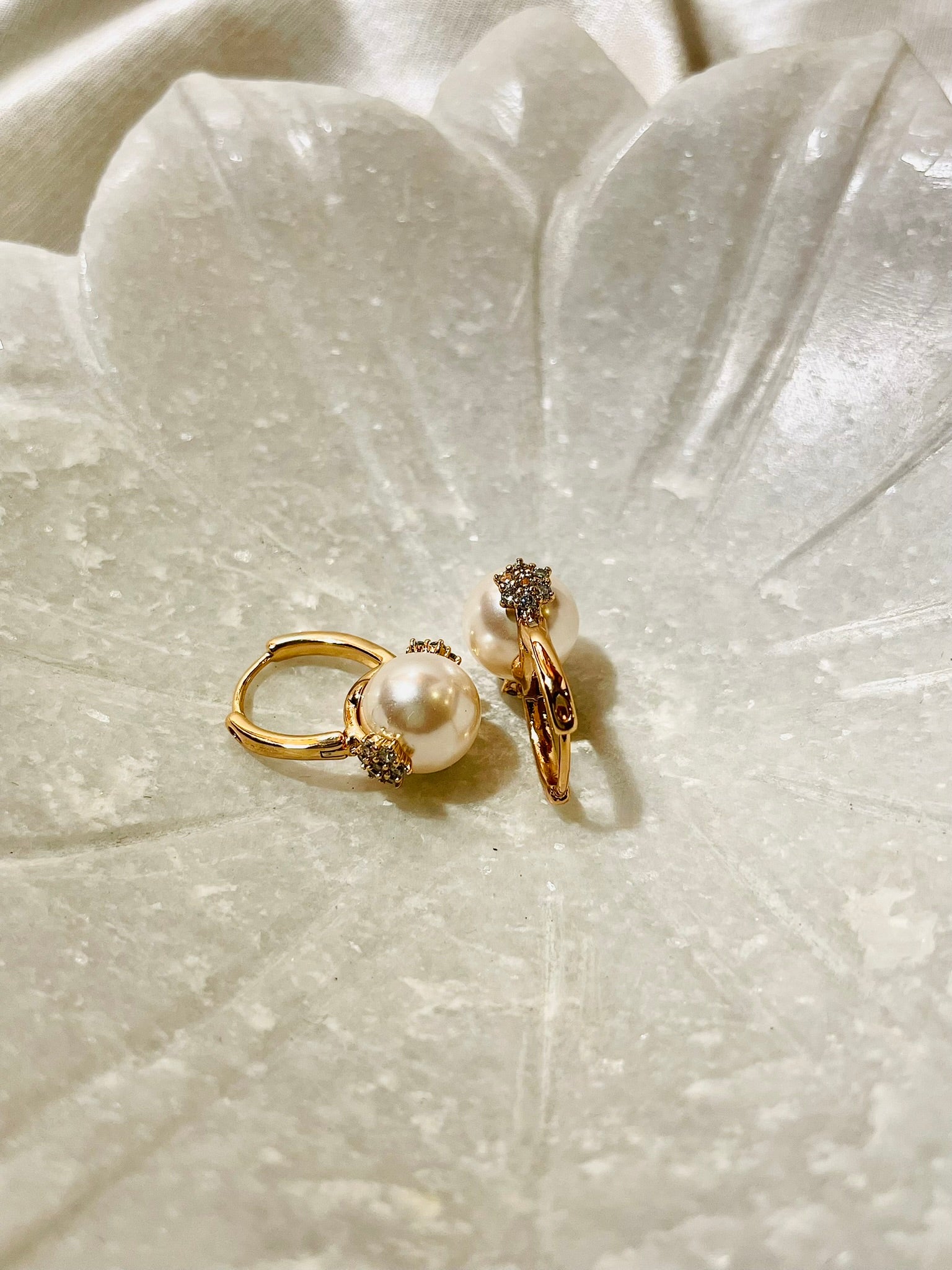 Pearl and Cubic Zirconia Small Hoop Earrings