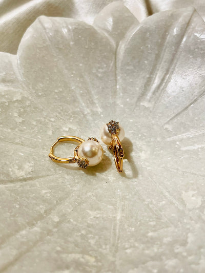 Pearl and Cubic Zirconia Small Hoop Earrings