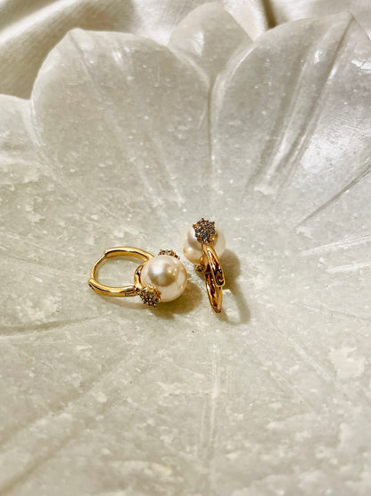 Pearl and Cubic Zirconia Small Hoop Earrings