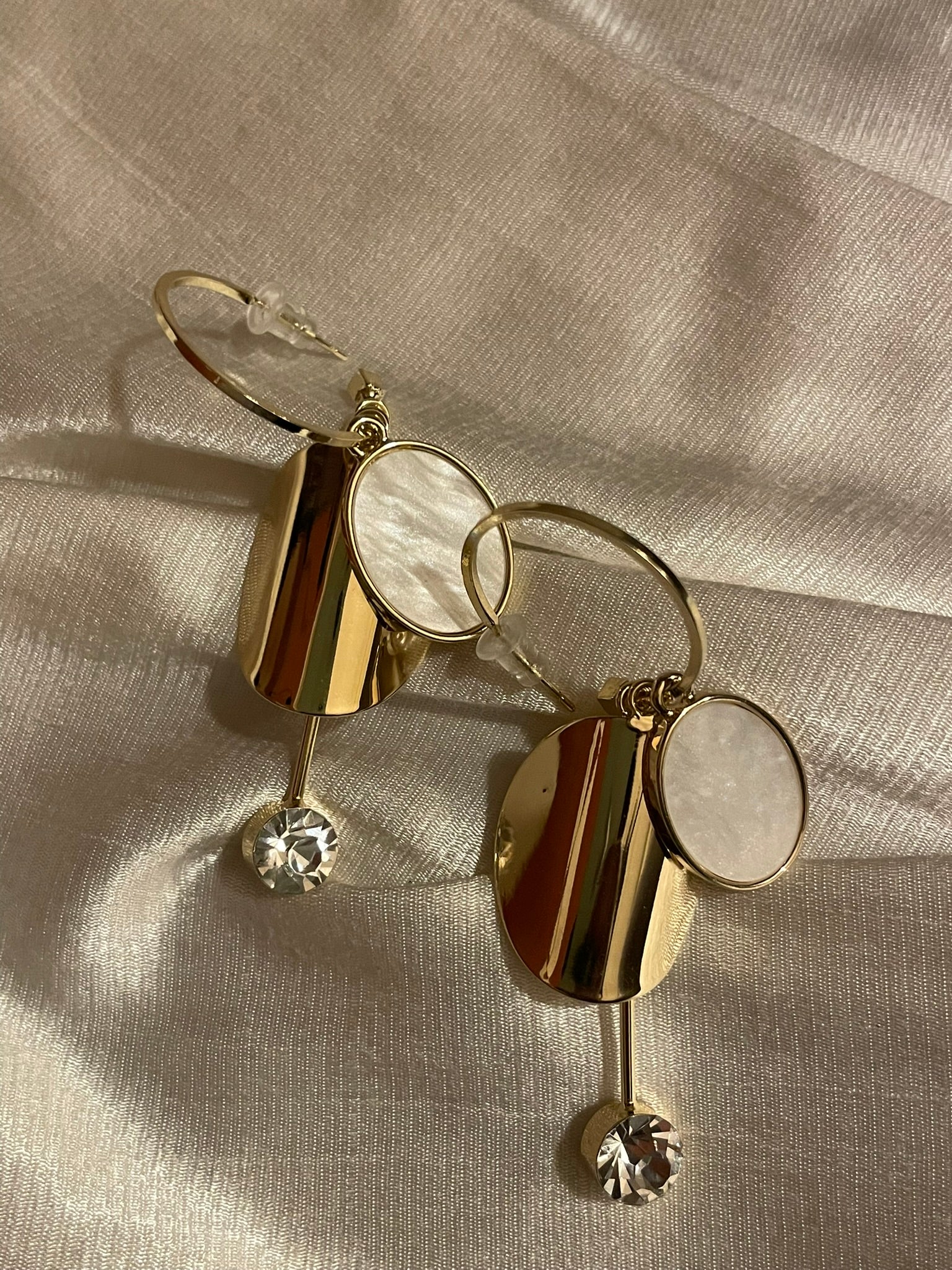 Metal & Cubic Zirconia Drop Hoop Earrings