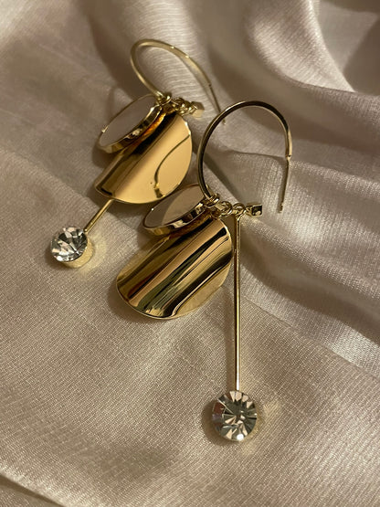 Metal & Cubic Zirconia Drop Hoop Earrings