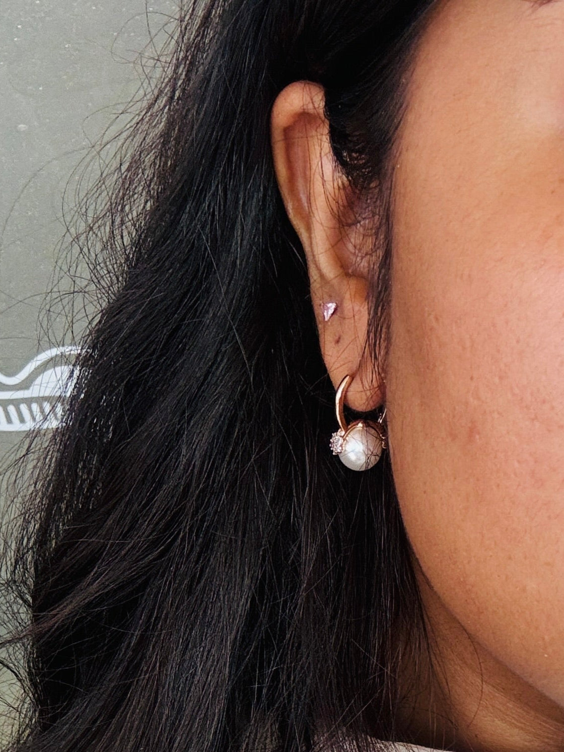 Pearl and Cubic Zirconia Small Hoop Earrings