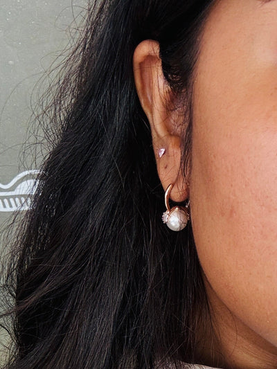 Pearl and Cubic Zirconia Small Hoop Earrings
