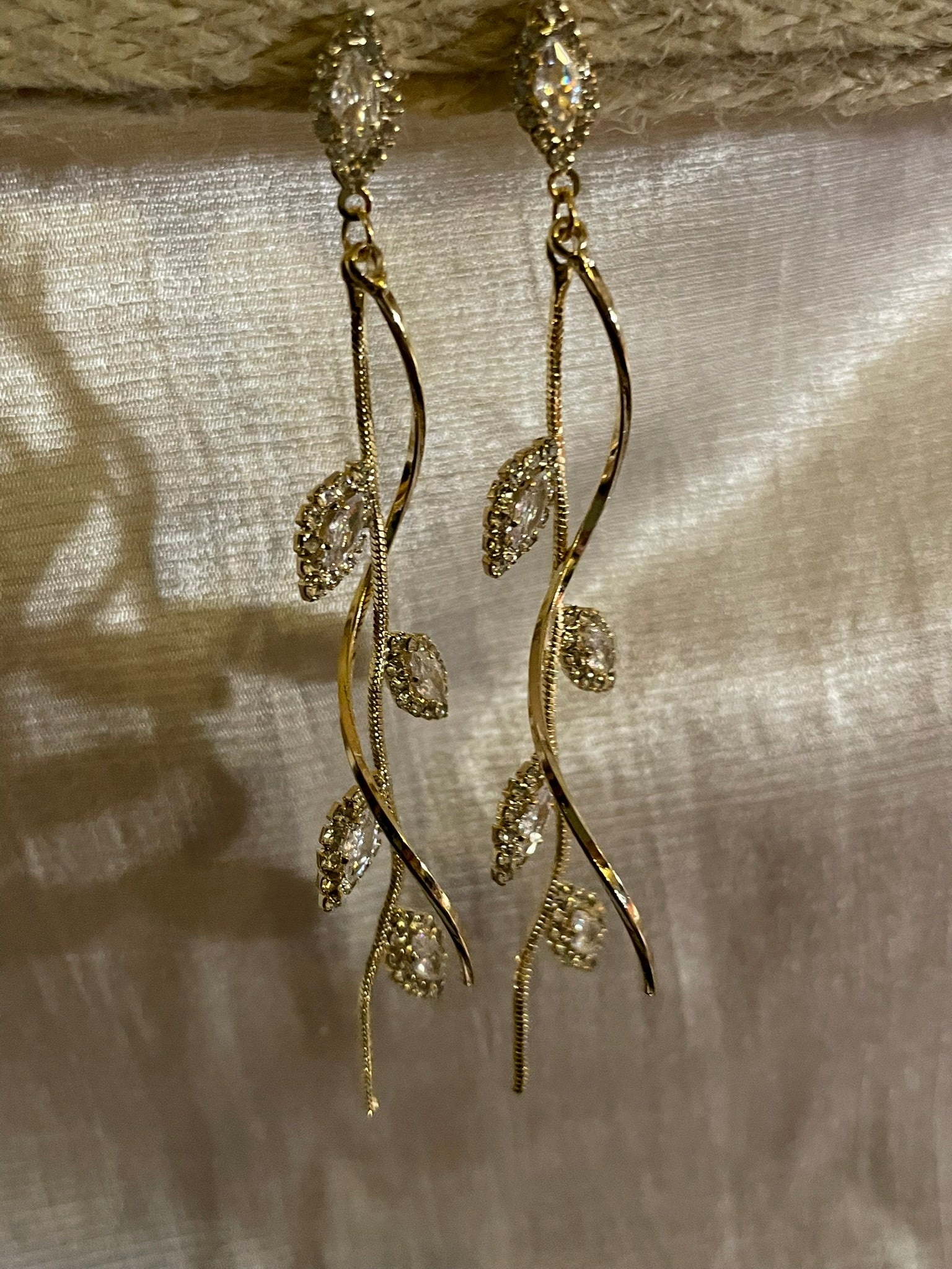 Cubic Zirconia Leaf Dangler Earrings