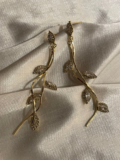 Cubic Zirconia Leaf Dangler Earrings