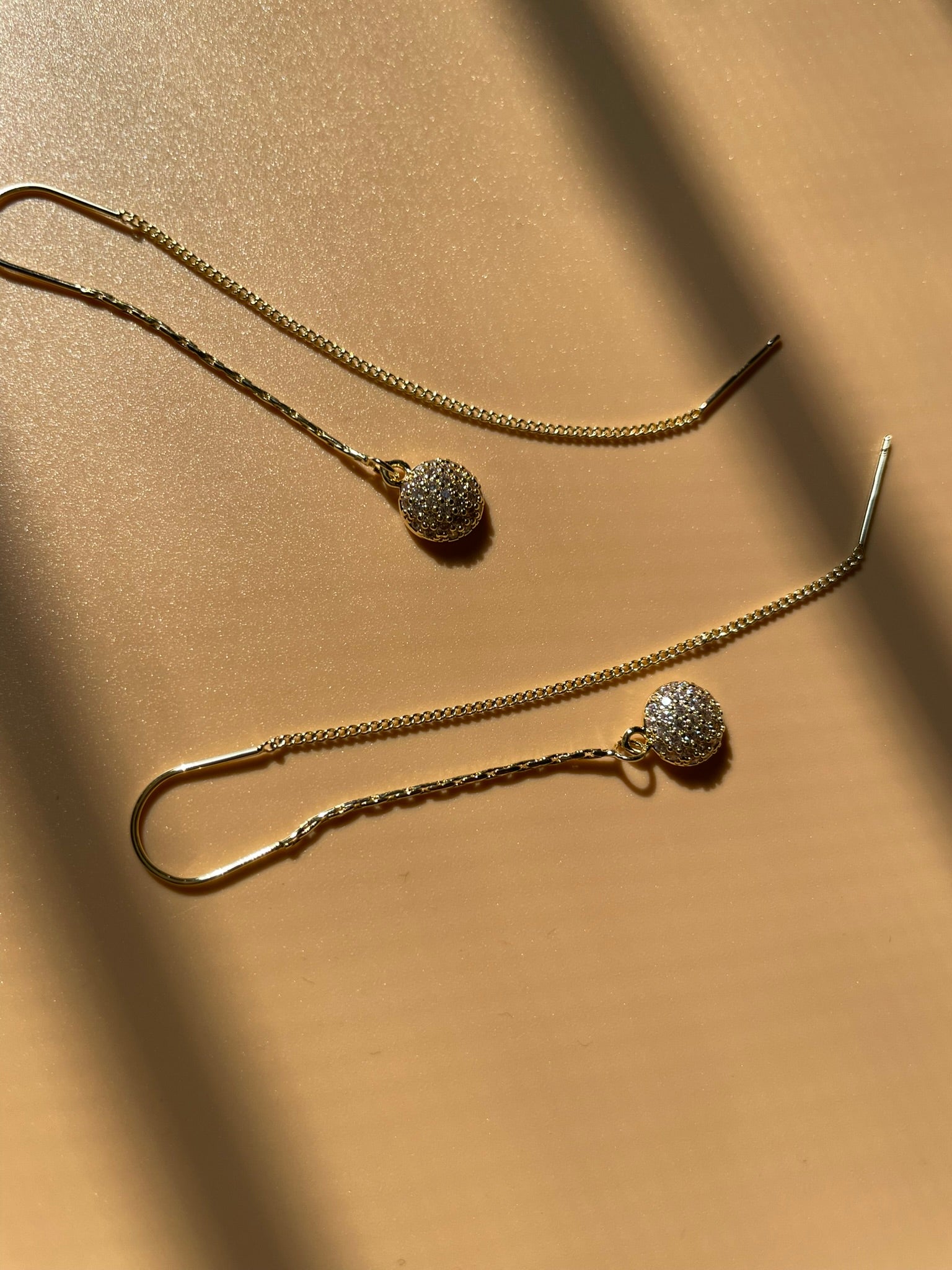 Cubic Zirconia Encrusted Sphere Threader Earrings