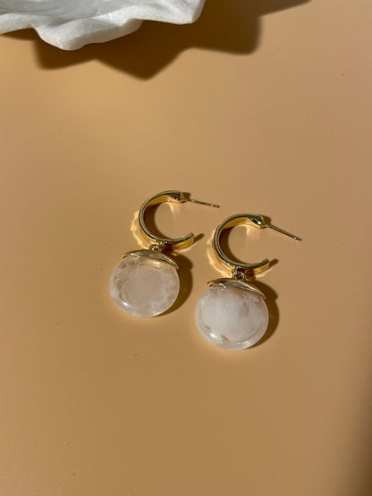 Stone Drop Hoop Earrings