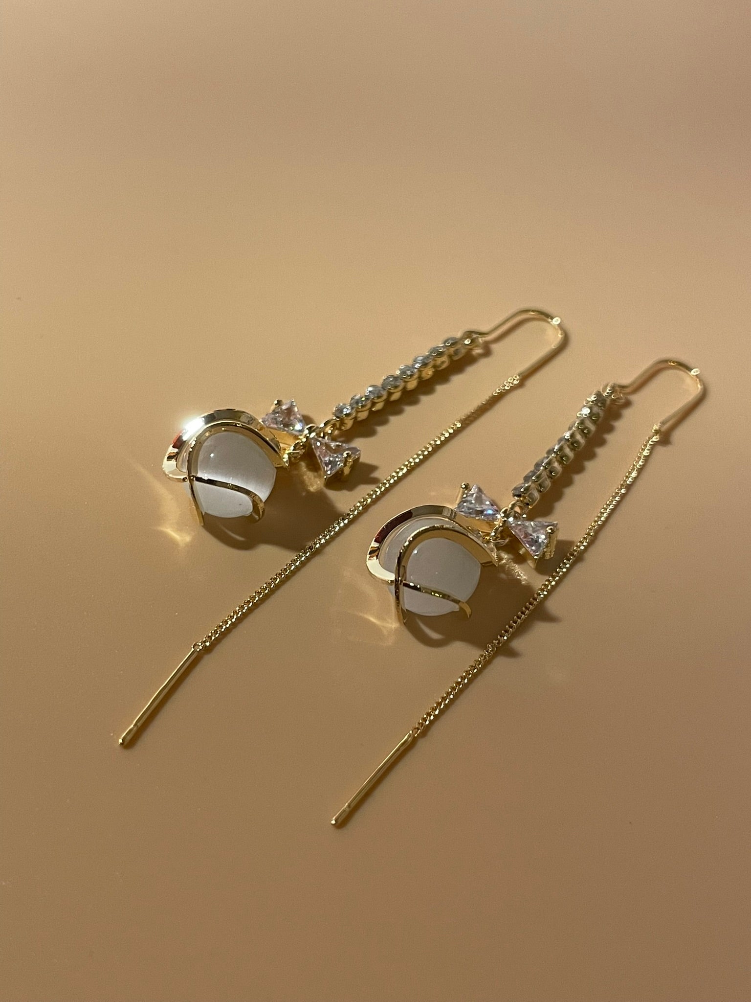 Crystal Bow Threader Earrings