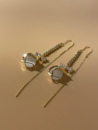 Crystal Bow Threader Earrings