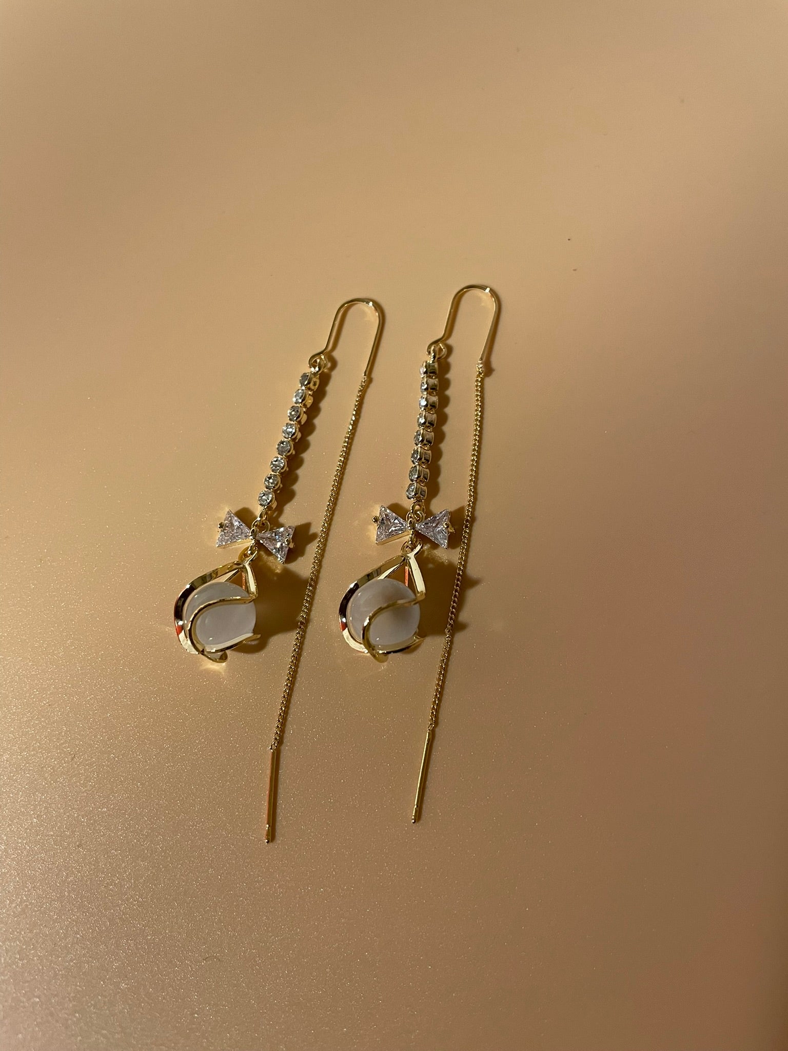 Crystal Bow Threader Earrings