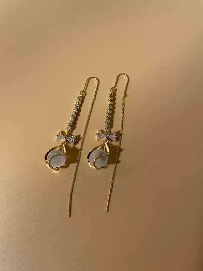 Crystal Bow Threader Earrings