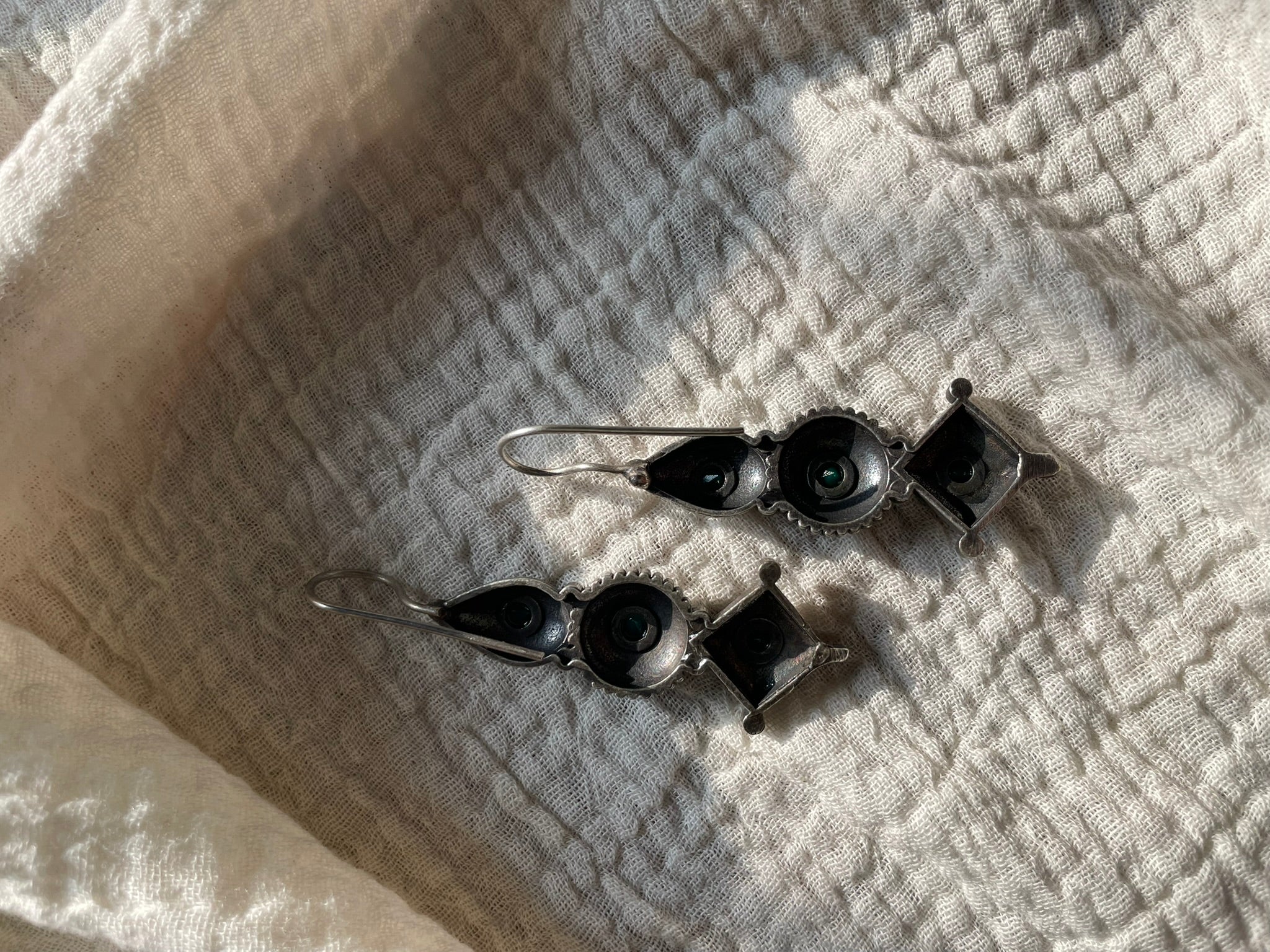 Oxidized Geometric Layered Dangler Earrings