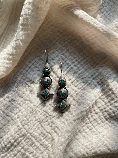 Oxidized Geometric Layered Dangler Earrings