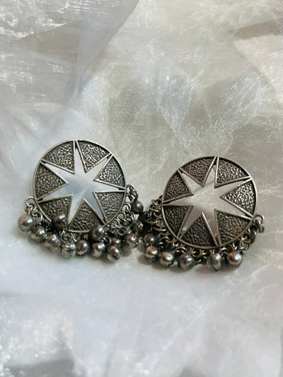 Oxidized Star With Ghungroo Stud Earrings