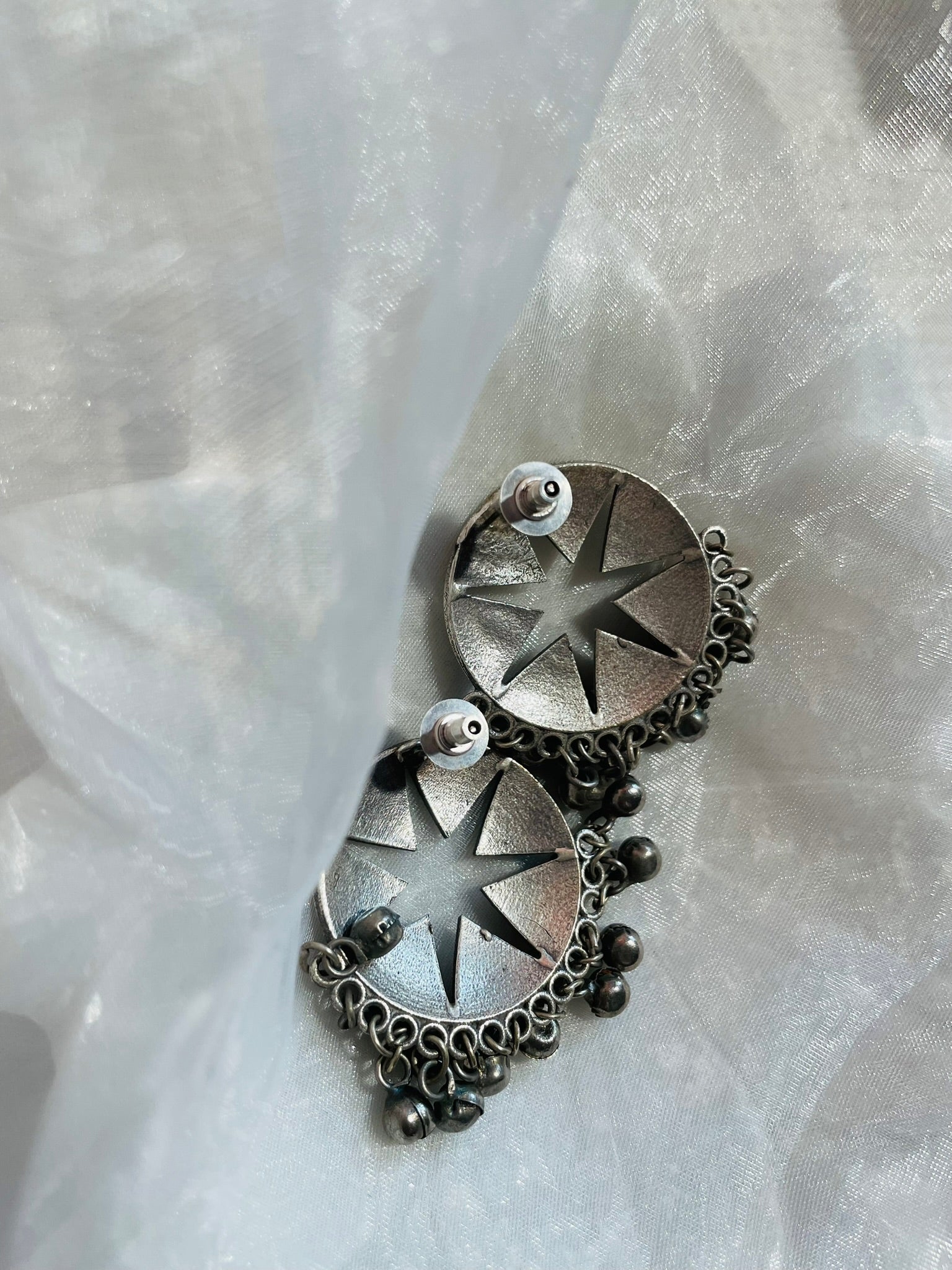 Oxidized Star With Ghungroo Stud Earrings