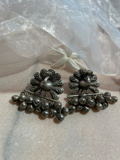 Oxidized Dancing Peacock Drop Earrings