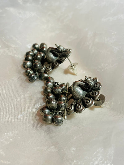 Oxidized Dancing Peacock Drop Earrings