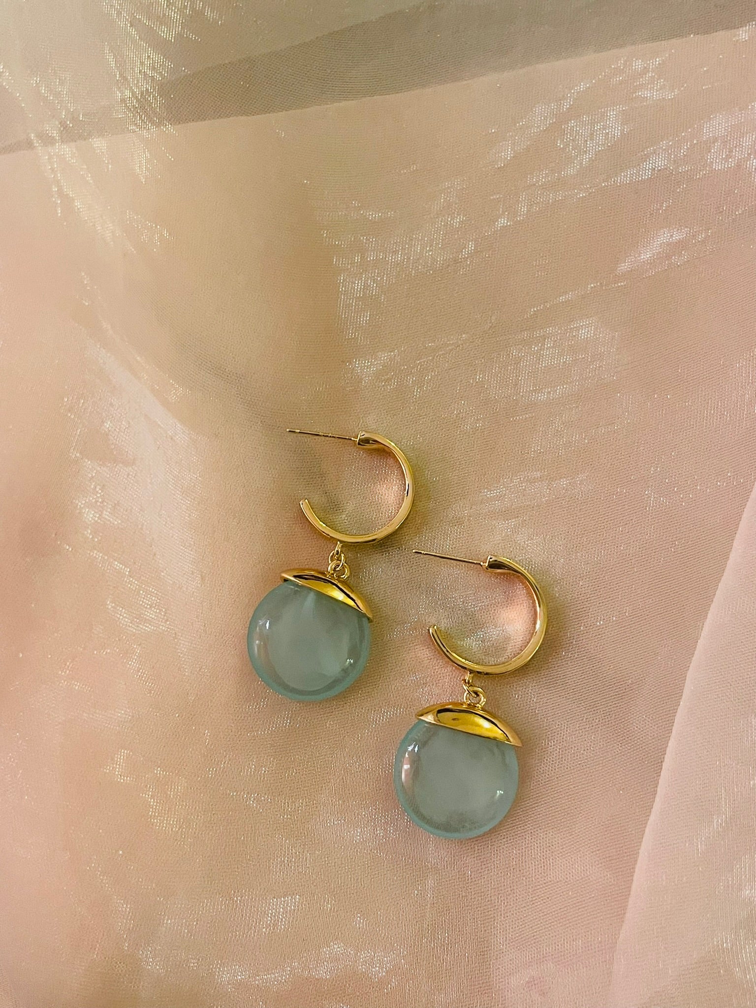Stone Drop Hoop Earrings
