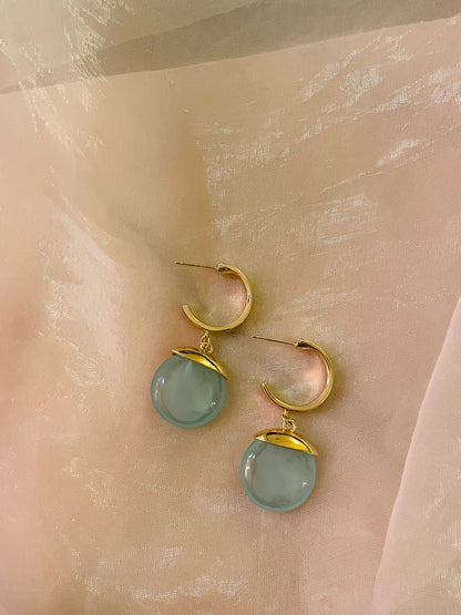 Stone Drop Hoop Earrings