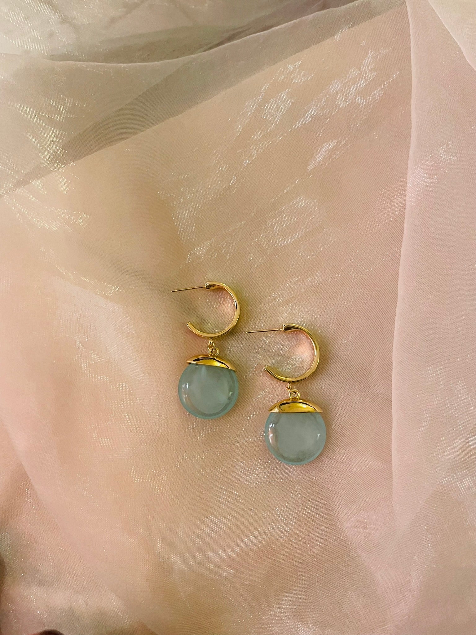 Stone Drop Hoop Earrings