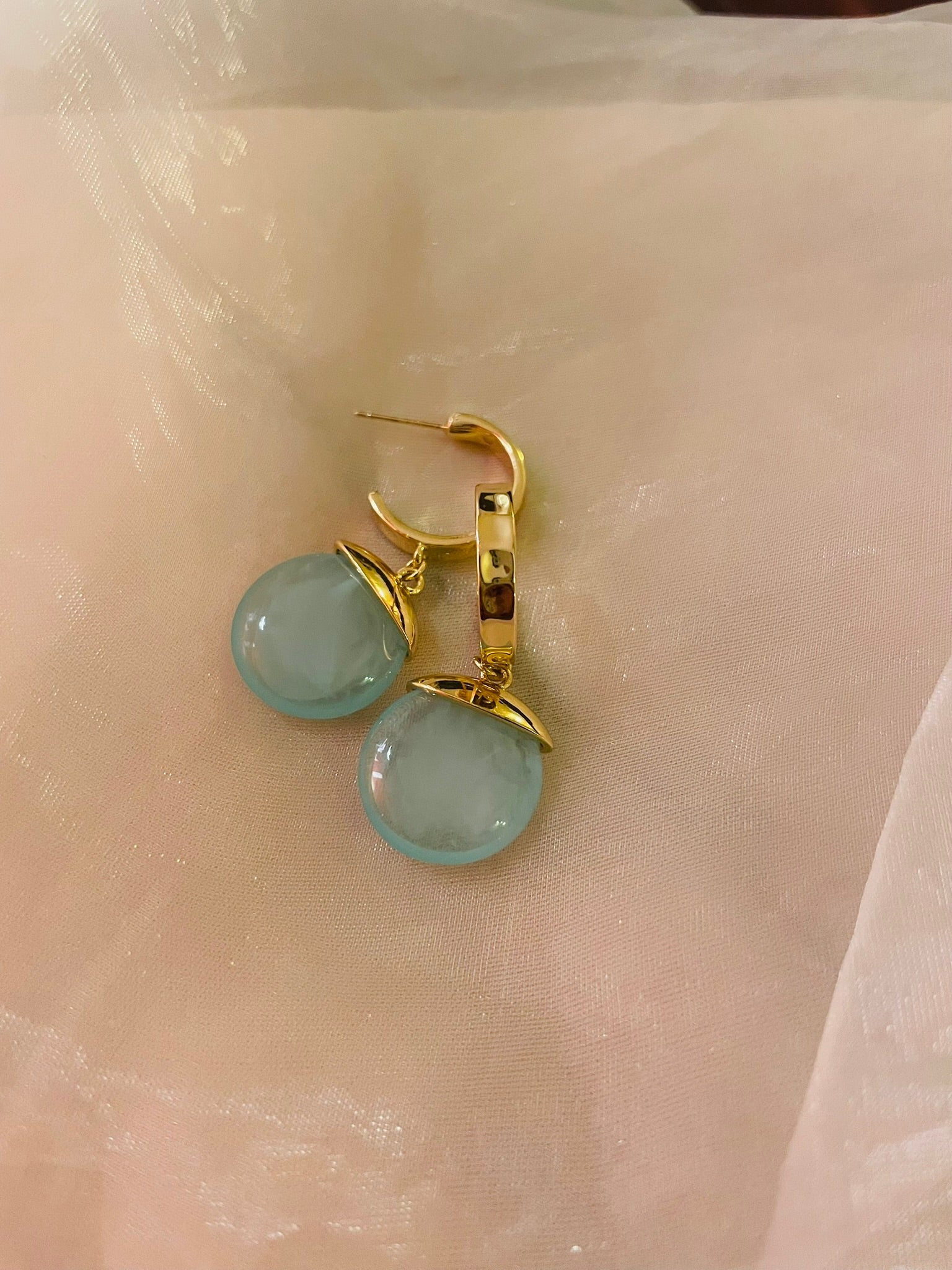 Stone Drop Hoop Earrings