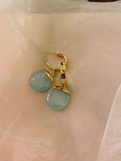 Stone Drop Hoop Earrings