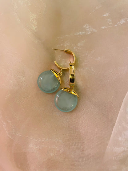 Stone Drop Hoop Earrings