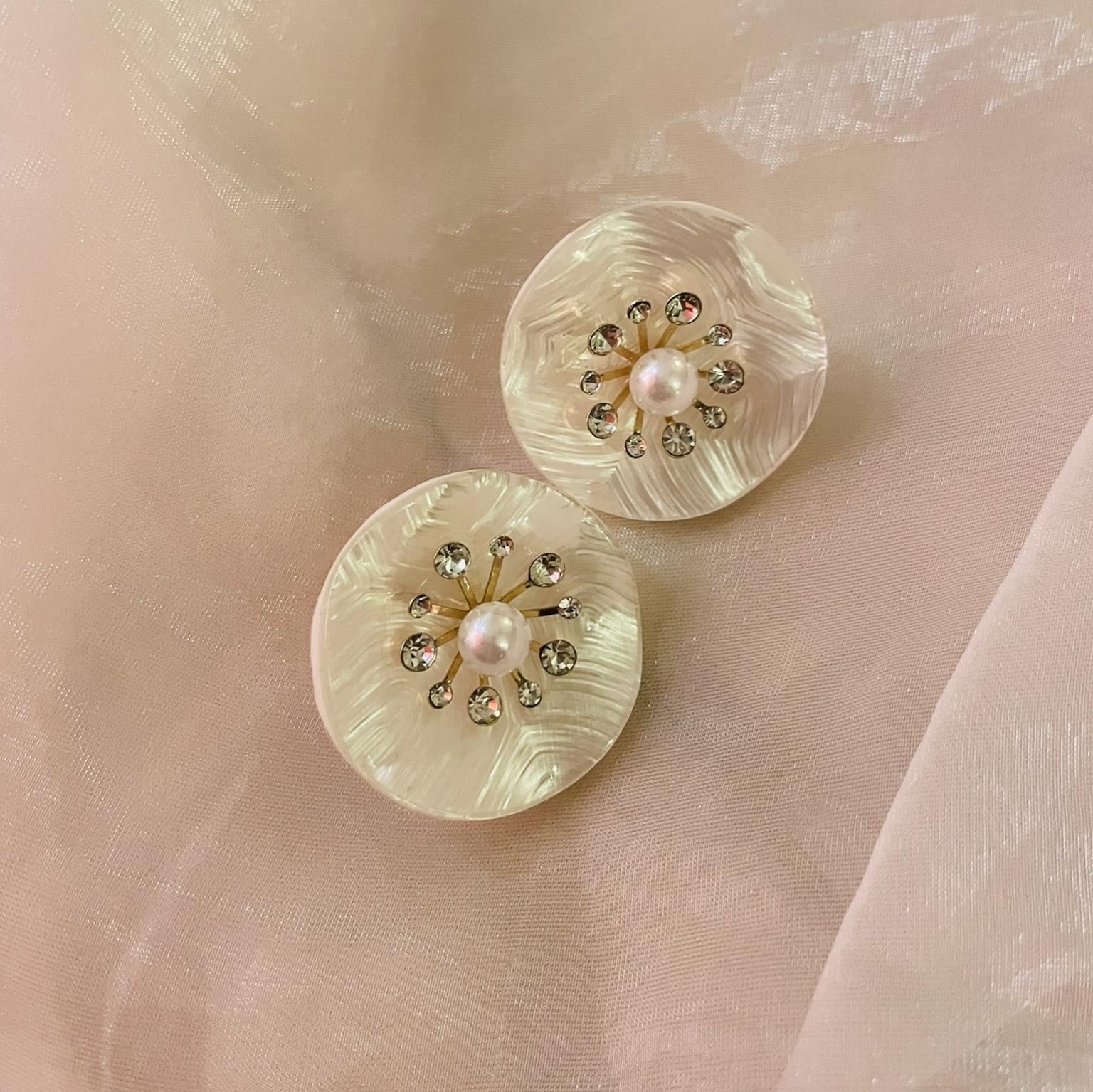 Pearl & Cubic Zirconia Disc Stud Earrings