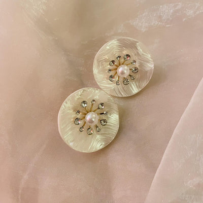 Pearl & Cubic Zirconia Disc Stud Earrings
