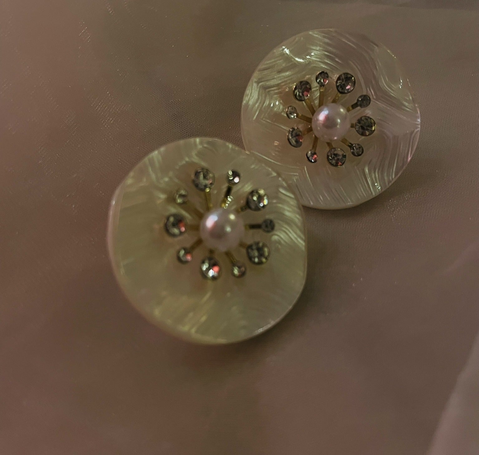 Pearl & Cubic Zirconia Disc Stud Earrings
