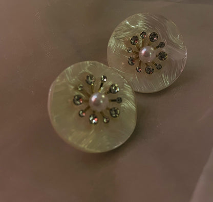 Pearl & Cubic Zirconia Disc Stud Earrings