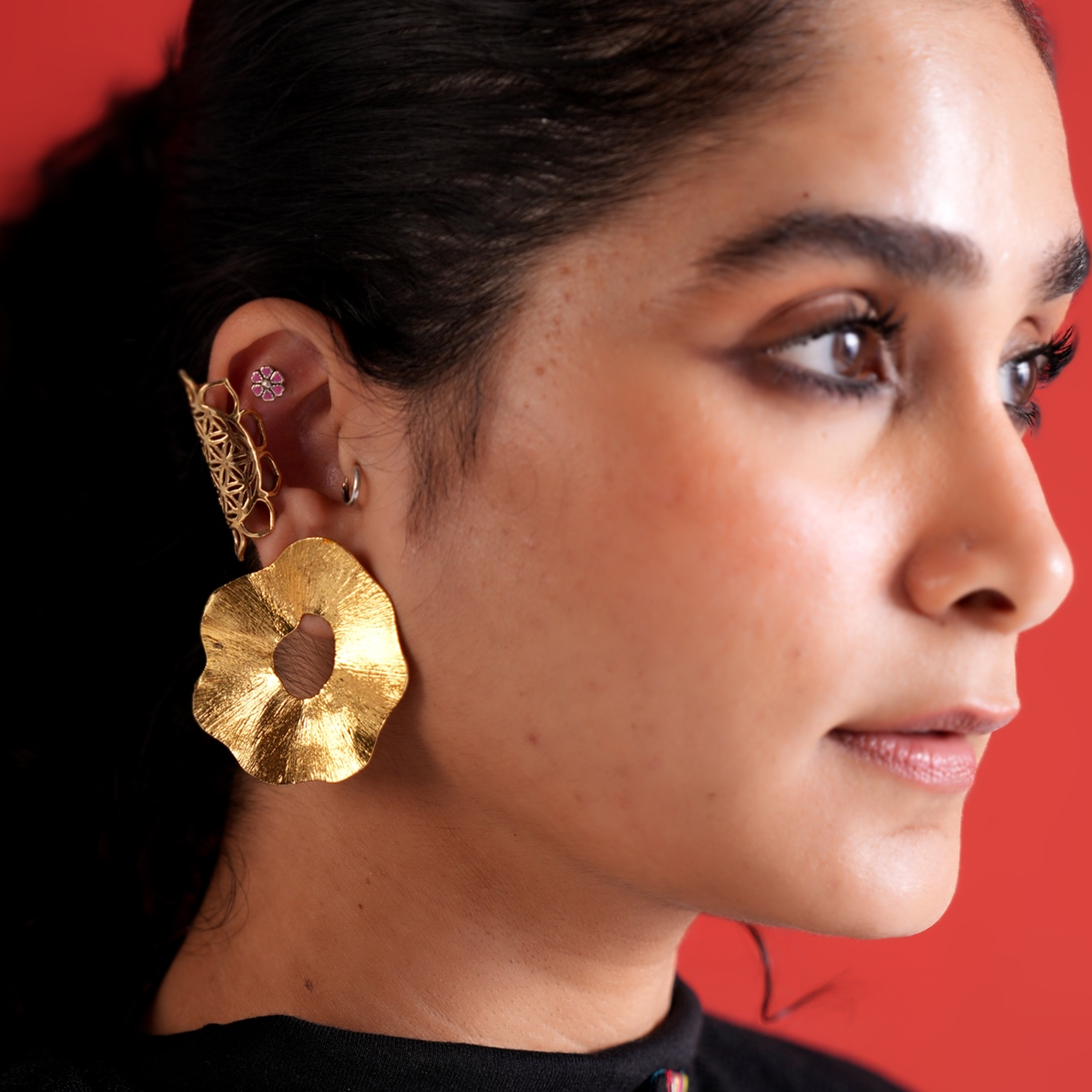 Magnolia Large Brass Stud Earrings