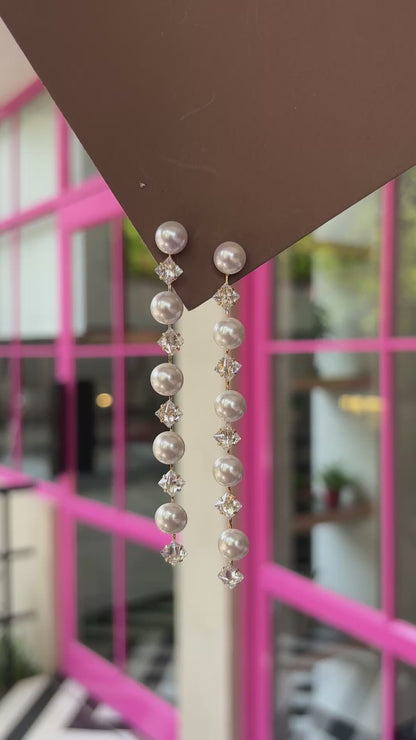 Crystal & Semi - Pearl Dangler Earrings