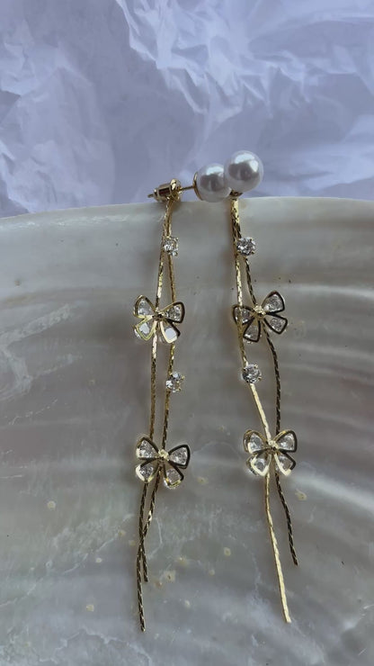 Pearl and Crystal Monarch Butterfly Shoulder Grazer Earrings