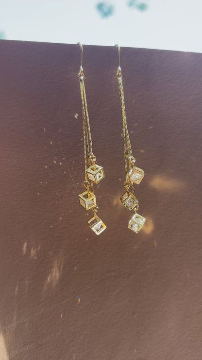 Crystal Cube Threader Earrings