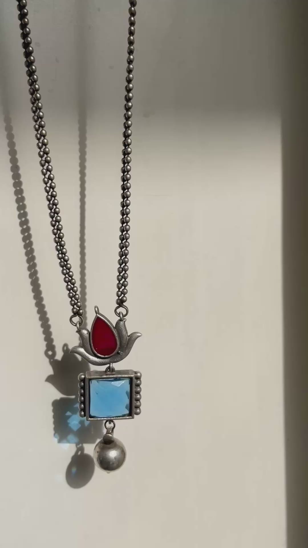 Load video: Dual Lotus Drop Necklace Set - Rani Pink &amp; Aqua